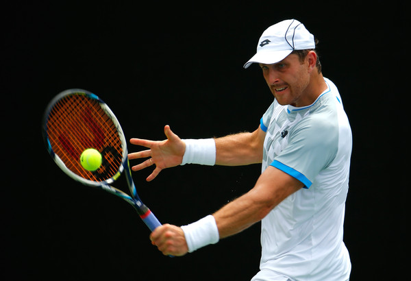 Michael Berrer hits a backhand in Atlanta last year. Photo: Kevin Cox/Getty Images