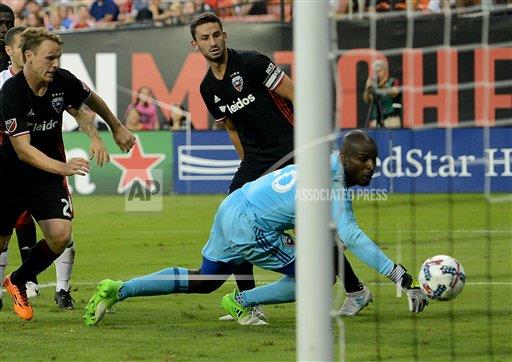 Bill Hamid can't stop Birnbaum's deflected own goal. | Source: Chuck Myers, Cal Sport Meida/AP Images