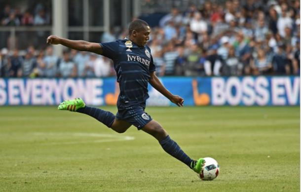 Sporting Kansas City left back Jimmy Medranda (center) has been a revelation at left back for SKC this season. Photo credit: Peter G. Aiken/Getty Images Sport