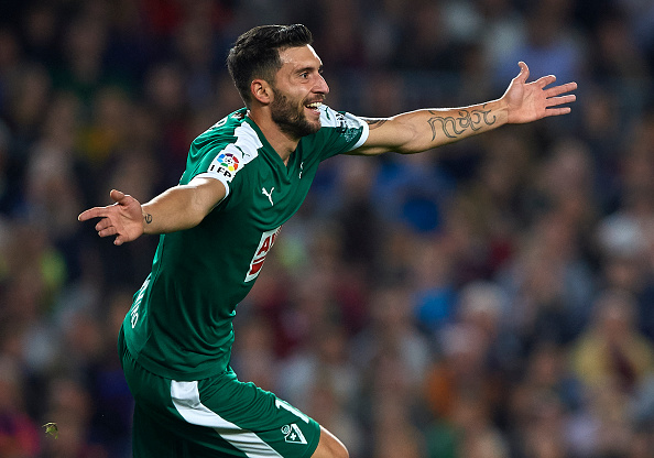 Borja Baston celebrates scoring against Barcelona. | Image credit: Manuel Queimadelos Alonso/Getty Images