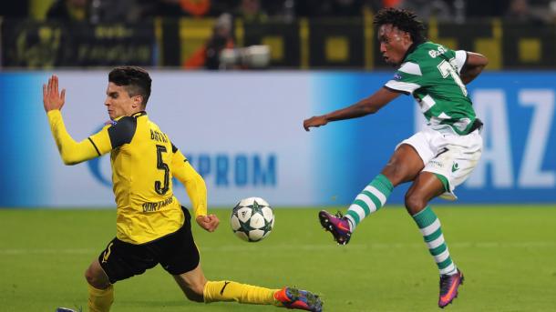 Gelson Martins en acción contra B. Dortmund. Foto: UEFA.