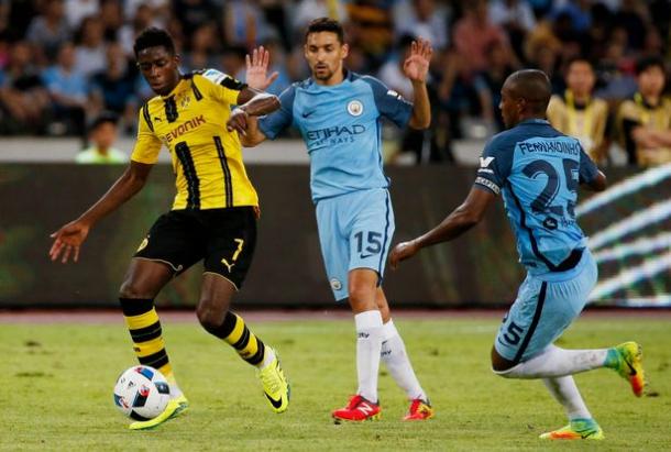 Borussia Dortmund in their most recent pre-season game against Manchester City. (Image source: Mirror)