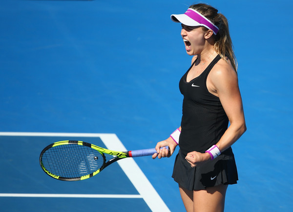 Eugenie Bouchard roars during her semifinal win in Hobart. Photo: Robert Cianflone/Getty Images