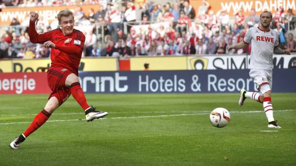 Julian Brandt makes it six goals in six consecutive matches for the Werkself | Image credit: Kicker/Getty