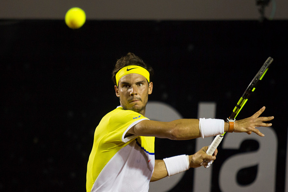 Nadal lines-up for a forehand in his semifinal loss to Pablo Cuevas in Rio de Janeiro. Credit: Brazil Photo Press/CON/Getty Images