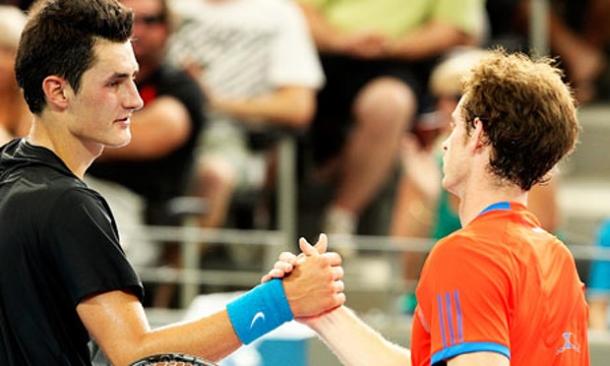 Tomic and Murray after their match in Brisbane in 2012 (Photo: AP)