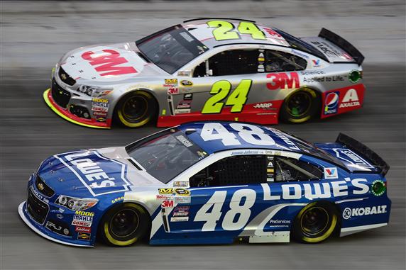 Jeff Gordon races Jimmie Johnson (Jared C. Tilton/NASCAR via Getty Images)