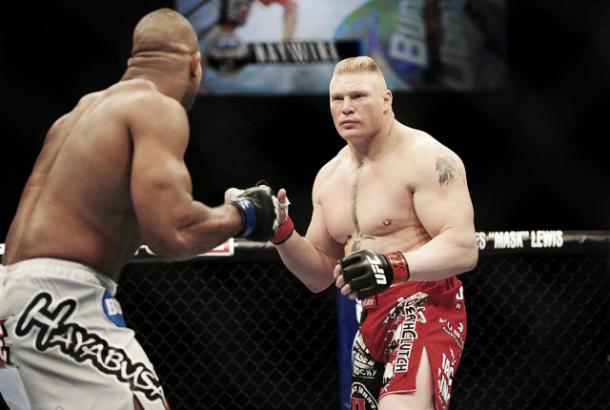 Brock Lesnar will have to choose between WWE and UFC (image: mmajunkie.com)