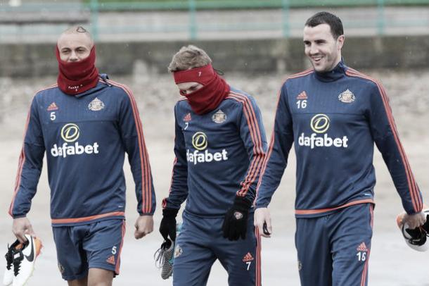 Above: Wes Brown, Sebastian Larsson and John O'Shea training for Sunderland | Photo: The Chronicle 