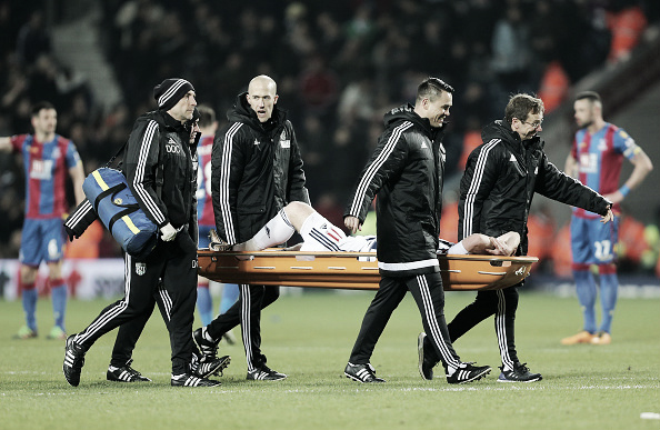 Brunty being stretchered off, following his injury against Palace (Getty Images)