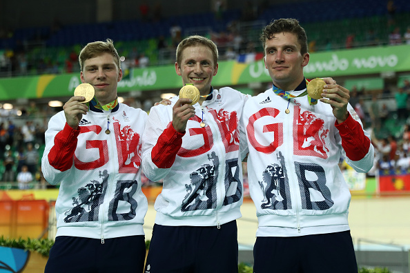 The British trio with their gold medals following the medal ceremony (Getty/Bryn Lennon)