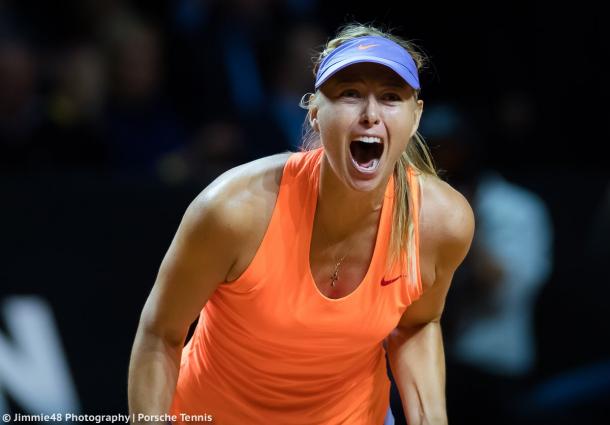 Maria Sharapova celebrates her victory over Vinci | Photo: Jimmie48 Tennis Photography