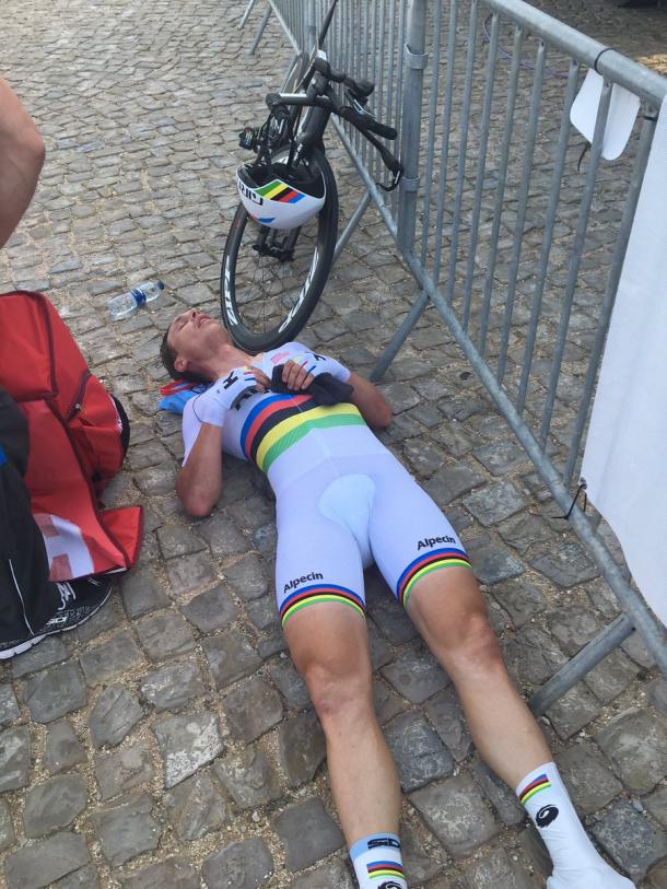 Tony Martin exhausto tras finalizar la crono | Foto: Volta ao Algarve