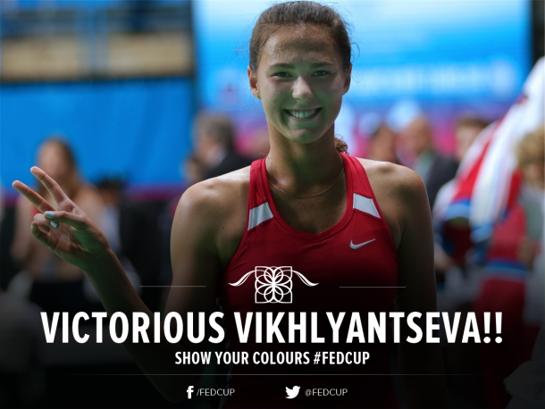 Natalia Vikhlyantseva seals the win for Russia | Photo: Fed Cup/Twitter