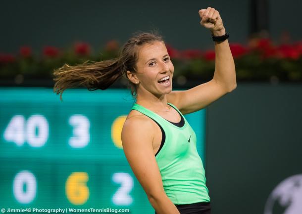 Annika Beck celebrates her win today | Photo: Jimmie48 Tennis Photography