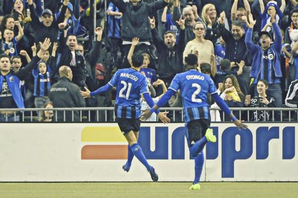 Matteo Mancosu celebrates his goal in front of the fans | Source: Eric Bolte/USA TODAY Sports