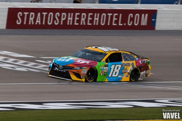 Las Vegas native Kyle Busch crosses the finish line.