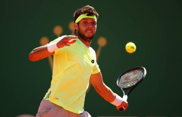 Jiri Vesely hits a forehand during his loss to Stan Wawrinka (Getty/Clive Brunskill)