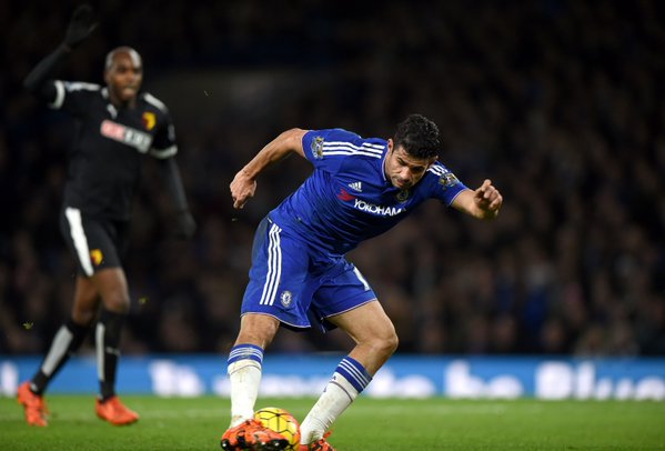 Diego Costa, anotando uno de los goles ante el Watford / Foto: @ChelseaFC_esp