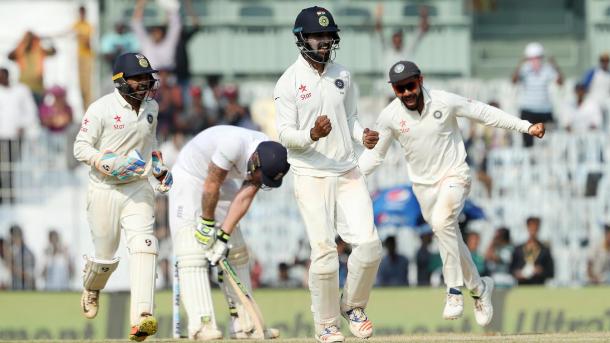 The Indians celebrate the big wicket of Stokes in the final session of the day | Photo: ECB