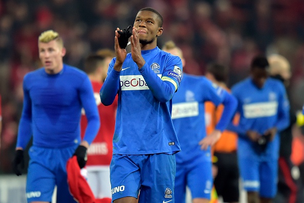 Kabasele applauds the Genk fans. | Image credit: William Van Hecke/Corbis via Getty Images