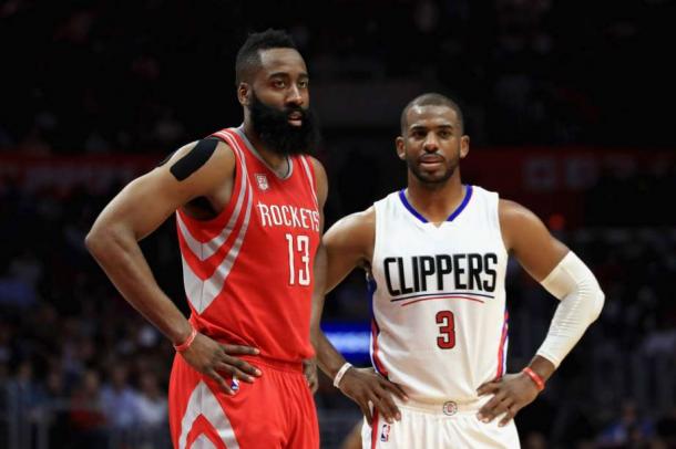 James Harden and Chris Paul look to be the league's best and elite backcourt. Photo: Sean M. Haffey/Getty Images