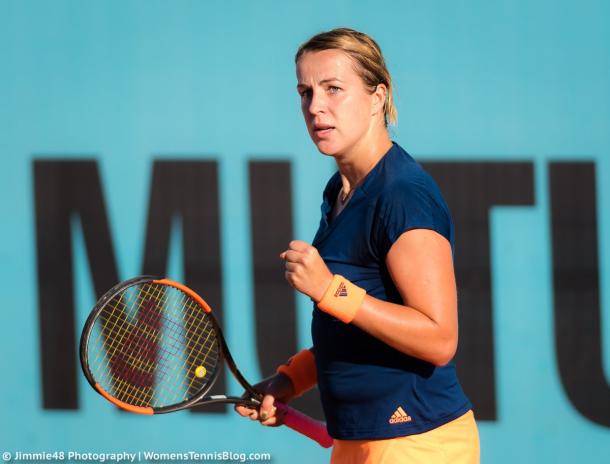 Anastasia Pavlyuchenkova celebrates a point won in Madrid | Photo: Jimmie48 Tennis Photography