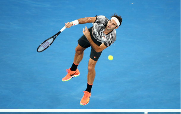 Federer was very efficient on his serve on Monday, slamming 19 aces. Credit: Cameron Spencer/Getty Images