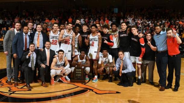 Campbell poses with the Big South regular season trophy/Photo: Bennett Scarborough/Scarborough Photography