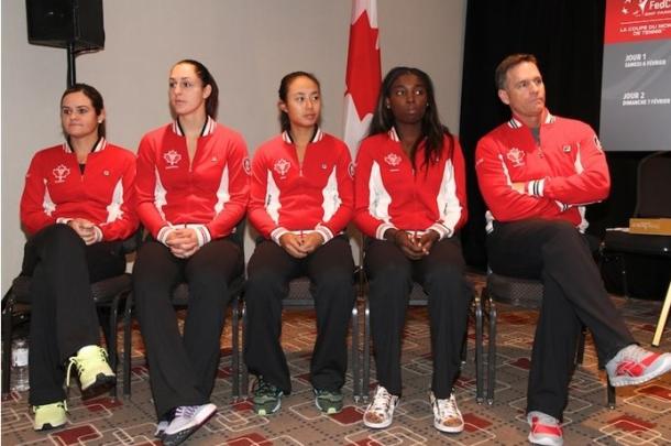 The Bouchard-less Canadians just prior to the tie against Belarus. Photo: Fed Cup