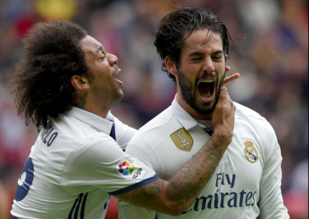 Isco celebrando junto a Marcelo el dos a tres/ FOTOGRAFÍA: Real Madrid.