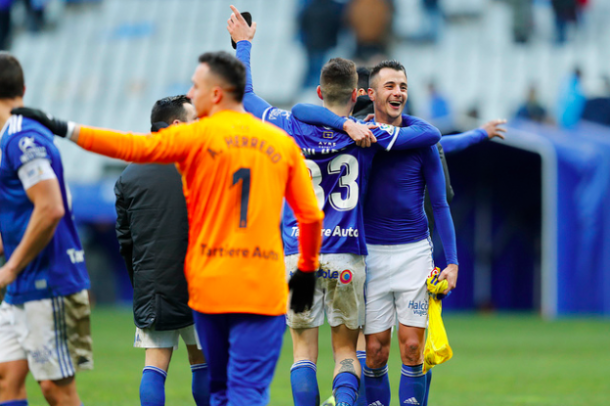 Celebración de la victoria al Cádiz | Imagen: Real Oviedo