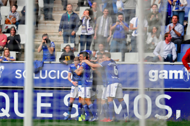 Celebración del gol de Tejera | Imagen: Real Oviedo