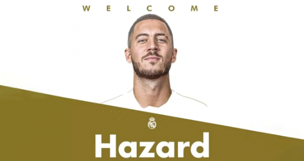 La fotografía con la que oficializó el Madrid el fichaje de Hazard. Foto: Real Madrid.