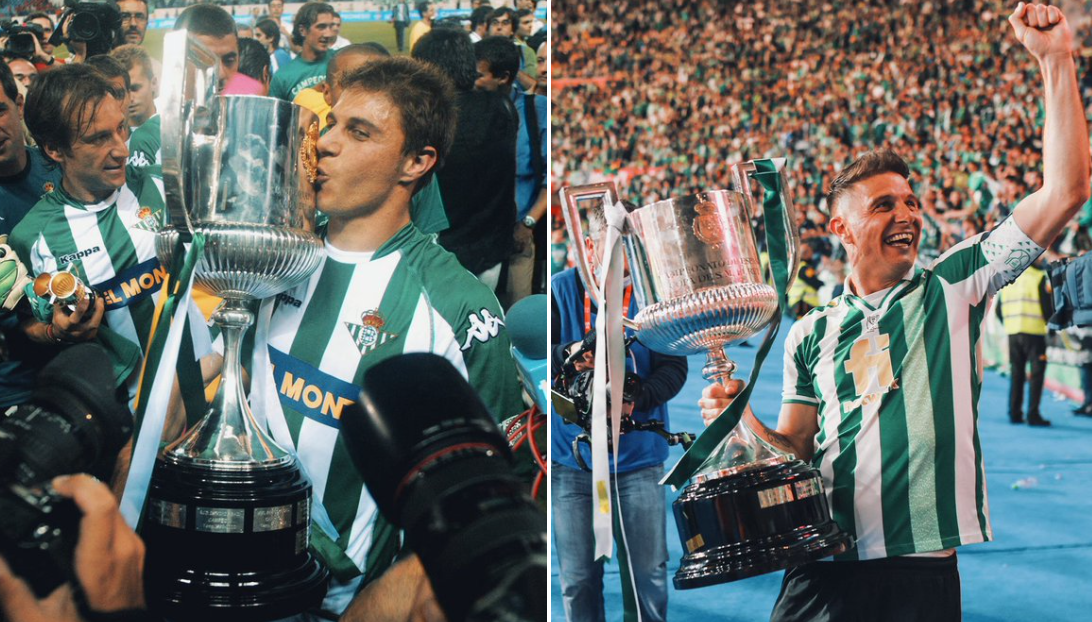 Joaquín las dos veces que ganó la Copa del Rey con el Betis | Fuente: Twitter @Squawka