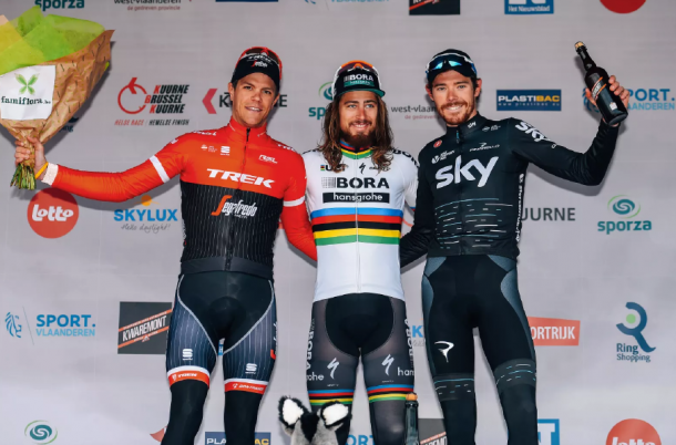Sagan, Stuyven (ganador del año pasado) y Rowe, el podio final | Foto: TWS Sport