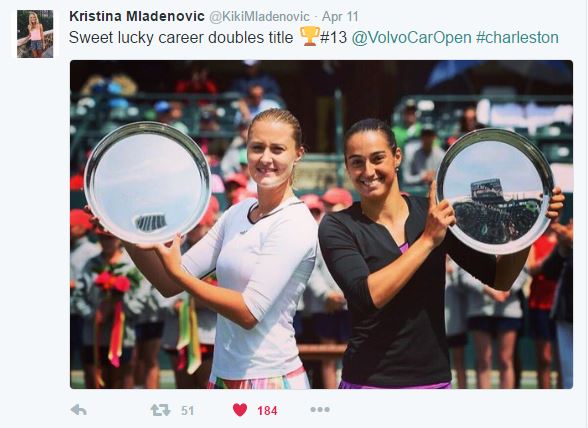 Mladenovic took to Twitter to celebrate the win | Photo: Kristina Mladenovic Twitter