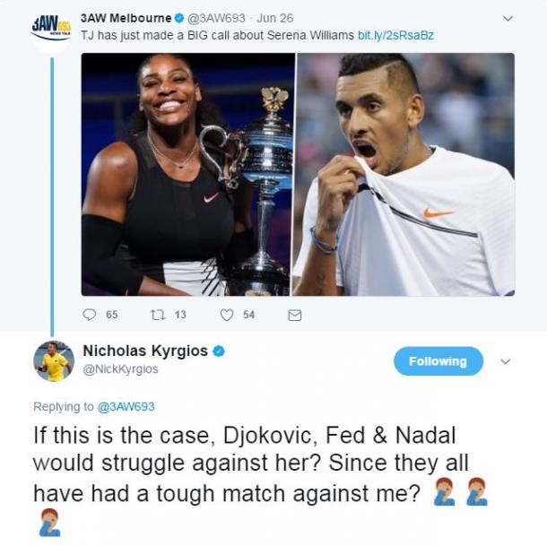 Nick Kyrgios responding to comments (Photo: Twitter)