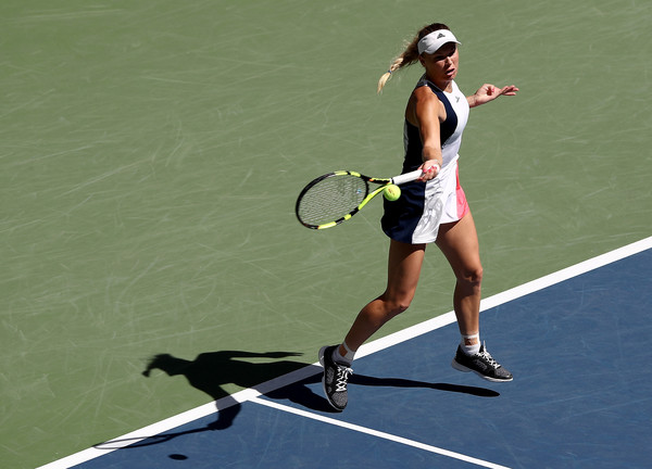 Caroline Wozniacki hits a forehand at the US Open in New York City/Getty Images