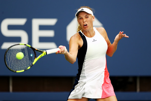 Caroline Wozniacki hits a forehand at the US Open in New York City/Getty Images