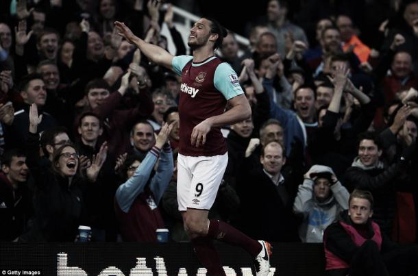 Above: Andy Carroll celebrates his goal in West Ham's 3-1 win over Watford | Photo: Getty Images