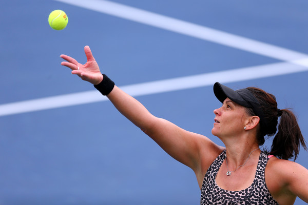 Dellacqua hits a serve at the US Open. Photo: Elsa/Getty Images