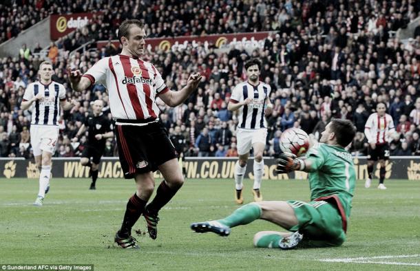 Above: Lee Cattermole's shot saved by Ben Foster who proved to be the source Sunderland's frustrations in their 0-0 draw with West Browmich Albion | Getty Images 