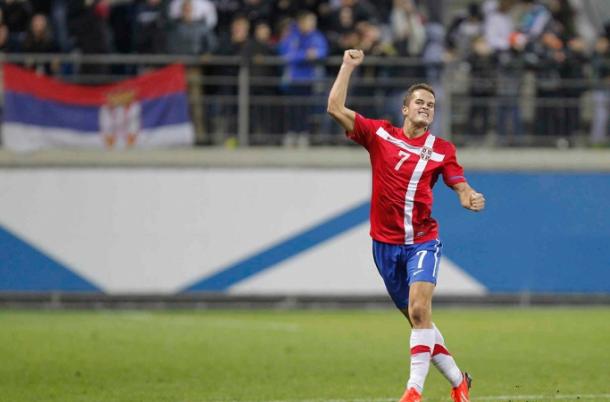 Goran Čaušić celebra un gol con Serbia Sub 21. Foto: Osasuna.