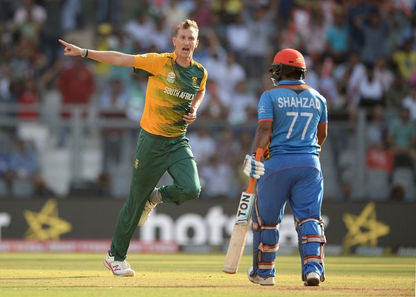 Morris gives Shahzad his marching overs after bowling him for 44 | Photo: icc.com