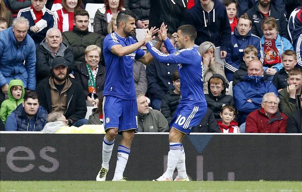 L'esultanza di Costa e Hazard al vantaggio dei Blues | Foto: @premierleague on Twitter