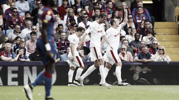 Charlie Adam celebrates opening the scoring for Stoke. | Photo: Eurosport. 