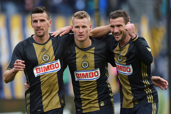 Chris Pontius (far right) felt the sweet sensation of scoring against his former team.  Image Courtesy of Drew Hallowell/Getty Images North America)