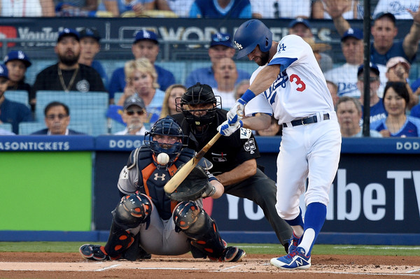 Taylor connects on a leadoff solo home run to give the Dodgers a first inning lead/Photo: Kevork Djansezian/Getty Images