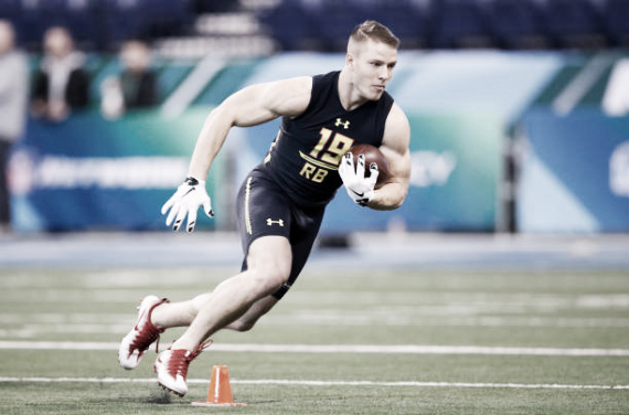 McCaffrey showed off his versatility at the NFL Combine, which the Panthers hope will provide a new element to their offense. (Photo courtesy of Joe Robbins via Getty Images)